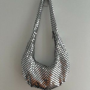 Silver Sequinned Evening Bag - Zara